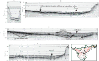 Figure 13.  Four seismic profiles showing the acoustic stratigraphy of the sediments filling the lake.