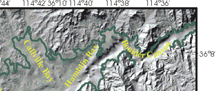 Figure 1. Location map showing the morphology of the western part of Lake Mead and the surrounding area.