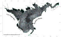 Figure 4.  Sidescan sonar mosaic of the Boulder Basin and Las Vegas Bay parts of Lake Mead. 