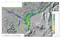 Figure 7. Thickness of sediment, in meters, that has accumulated in Boulder Basin and Las Vegas Bay since impoundment of Lake Mead.