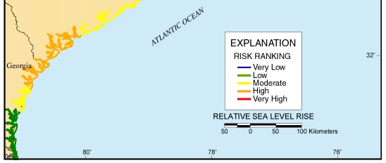 Figure 10. Map of the relative sea-level rise variable for the NorthCarolina to Georgia region.