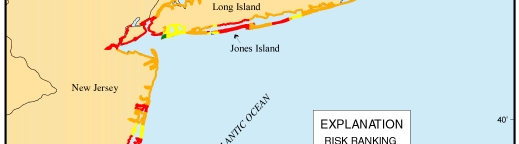 Figure 7. Map of the shoreline erosion/accretion rate variable for the New York to New Jersey region