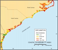 Figure 8. Map of the Coastal Vulnerability Index for the North Carolina to Georgia region.