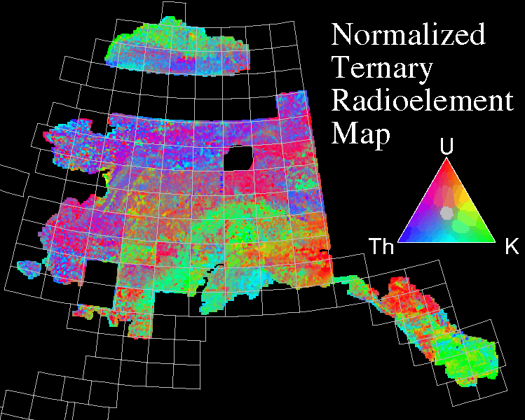Uranium, potassium, and thorium equivalent concentration in red-green-blue format