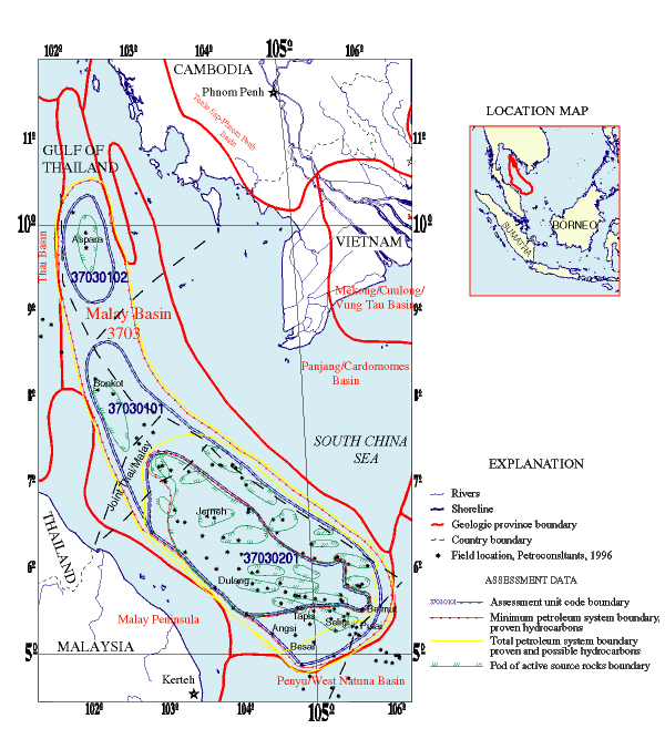 Figure 1.  Index map of Malay Basin Province, Malaysia (3703).  Two petroleum systems are shown.