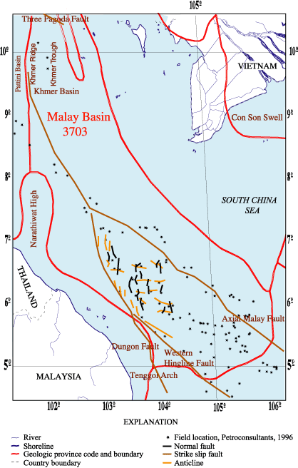 Figure 2.  Simplified structure of the Malay Basin province (3703).