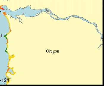 Figure 4. Map of the Coastal Vulnerability Index for the open ocean coast of southwestern Washington and northwestern Oregon