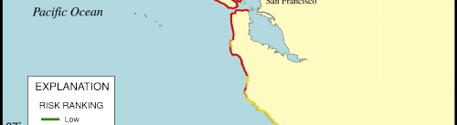 Figure 8. Map of the Coastal Vulnerability Index for the San Francisco - Monterey region.
