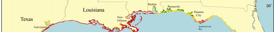Map of the Coastal Vulnerability Index (CVI) for the U.S. Gulf coast.
