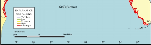 Figure 5.  Map of the tide range variable for the U.S. Gulf of Mexico coast.