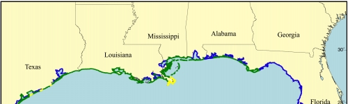 Figure 6. Map of the wave height variable for the U.S. Gulf of Mexico coast.