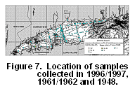 Figure 7 - Location of samples collected in 1996/1997, 1961/1962 and 1948.
