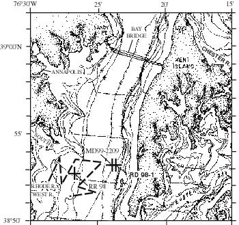 Figure 4.1. Bathymetry of Chesapeake Bay in area of MD99-2209