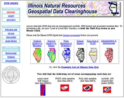 Illinois Natural Resources Geospatial Data Clearinghouse statewide data browse page