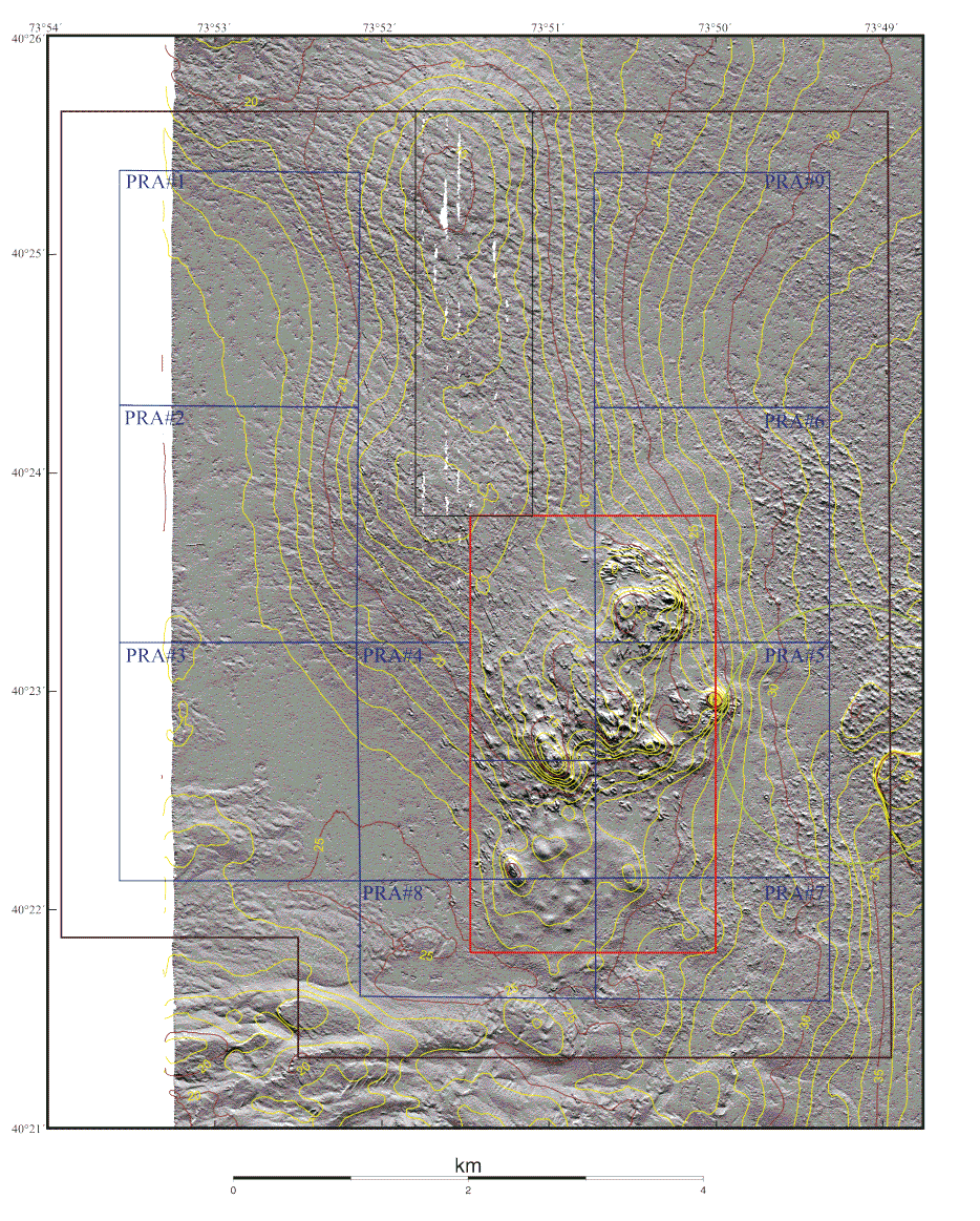 Figure 5a. Shaded Relief and Topography: Shaded relief and depth contours displayed at 1 meter intervals for the 1996 survey.