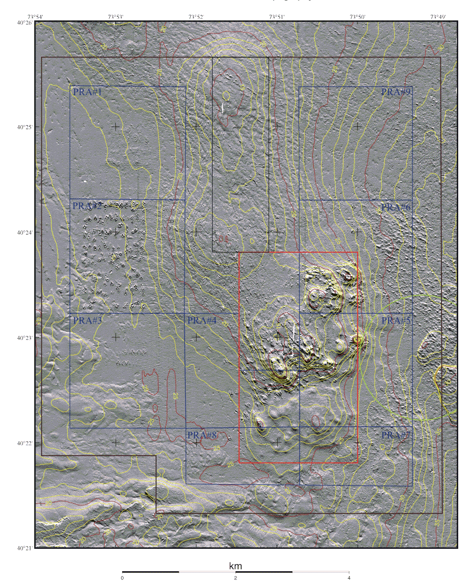 Figure 7a. Shaded Relief and Topography: Shaded relief and depth contours displayed at 1 meter intervals for the 2000 survey. 