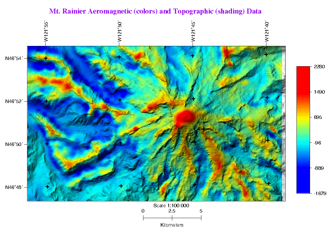 Aeromagnetic anomaly (color) on topographic shaded relief
