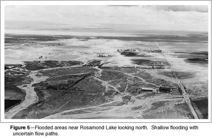 Photograph showing flooded areas near
Rosamond Lake on Edwards Air Force Base, in Antelope Valley, California
