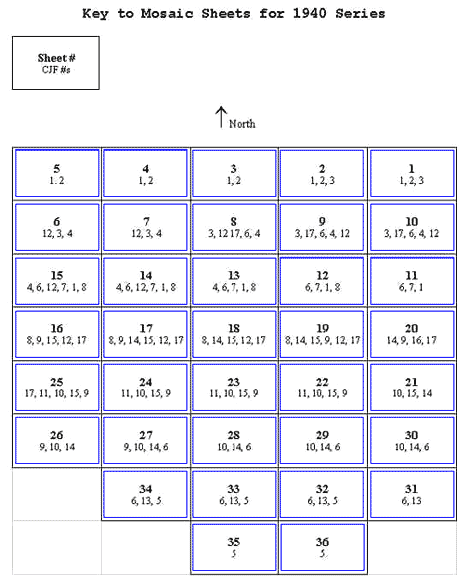 Key to the mosaic sheets for the 1940 series of aerial photos.