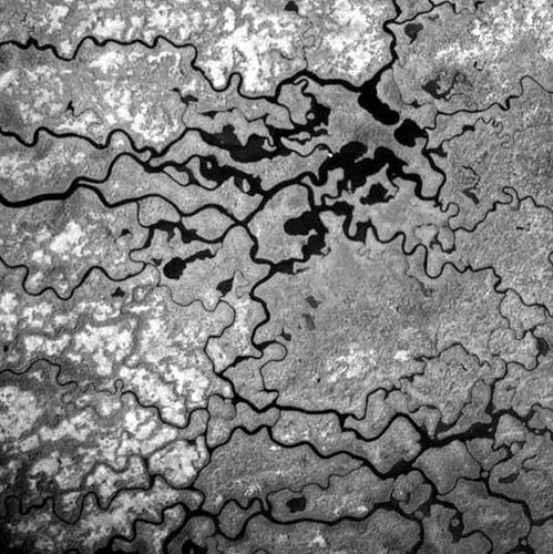 Aerial photograph near where Shark Slough meets Whitewater Bay, Everglades National Park, Florida.