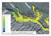 Figure 6.  Thickness of sediment that has accumulated in Las Vegas Bay since impoundment of Lake Mead.