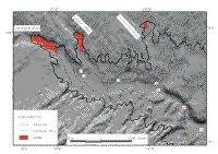 Figure 7.  Shaded-relief with 10-m contours generated from a digital elevation model (U.S.G.S., 1999) based on preimpoundment topography.