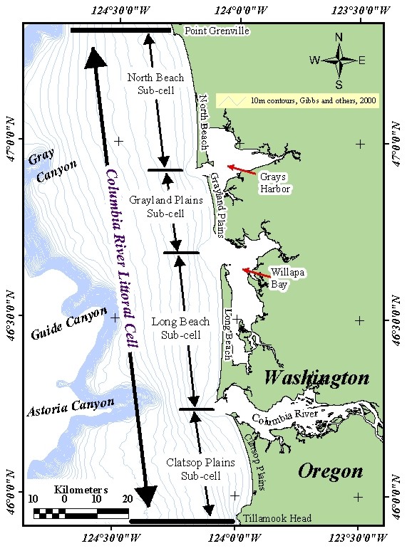 Figure 1.Map showing Location of the Columbia River littoral cell and the sub-cells within the coastal system