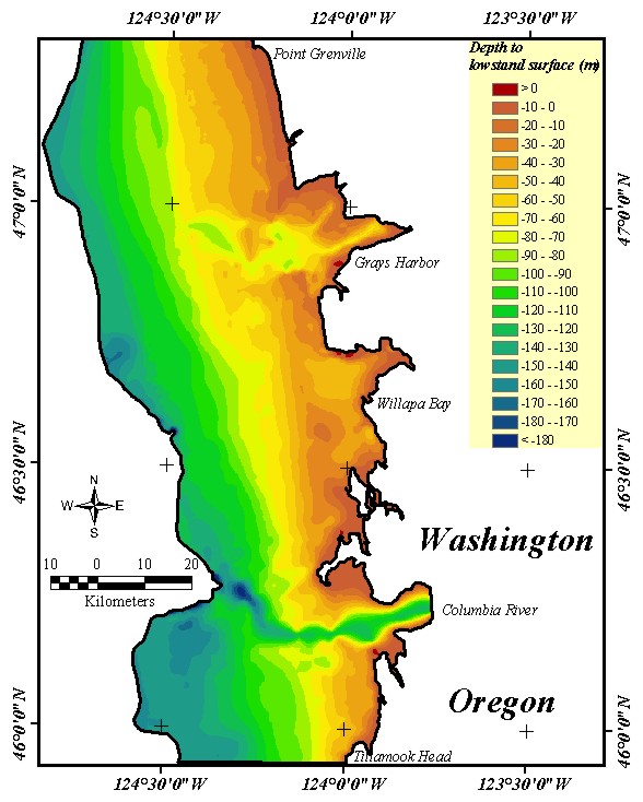 Figure 6.  Map of the lowstand surface that resulted from the integration of the varied datasets shown in Figure 2.