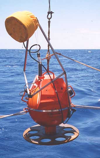 USGS ocean bottom seismometer being deployed offshore Puerto Rico