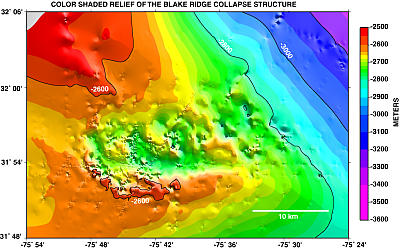 Map showing bathymetry of collapse feature study area