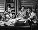 Dr. Kenneth O. Emery (left) confers with Dr. Robert H. Meade, USGS (center) and Dr. John S. Schlee (right).