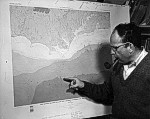 Dr. Elazar Uchupi, WHOI, locates the Hatteras Canyon on this new map showing the submarine topography of the Atlantic Continental Shelf and Slope.