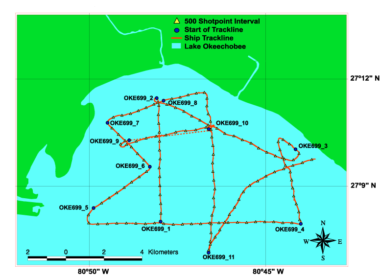 USGS Cruise 99ASR01 Trackline Map, Lake Okeechobee, Florida
