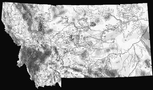 Isostatic residual gravity map of Montana overlain with geologic contacts