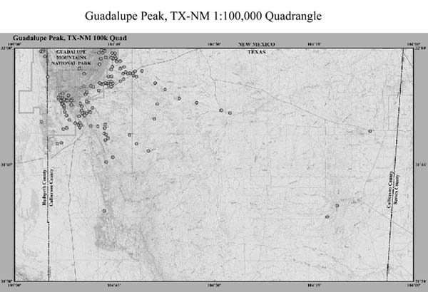 Guadalupe Peak 1:100.000 Quadrangle Fossil Localities
