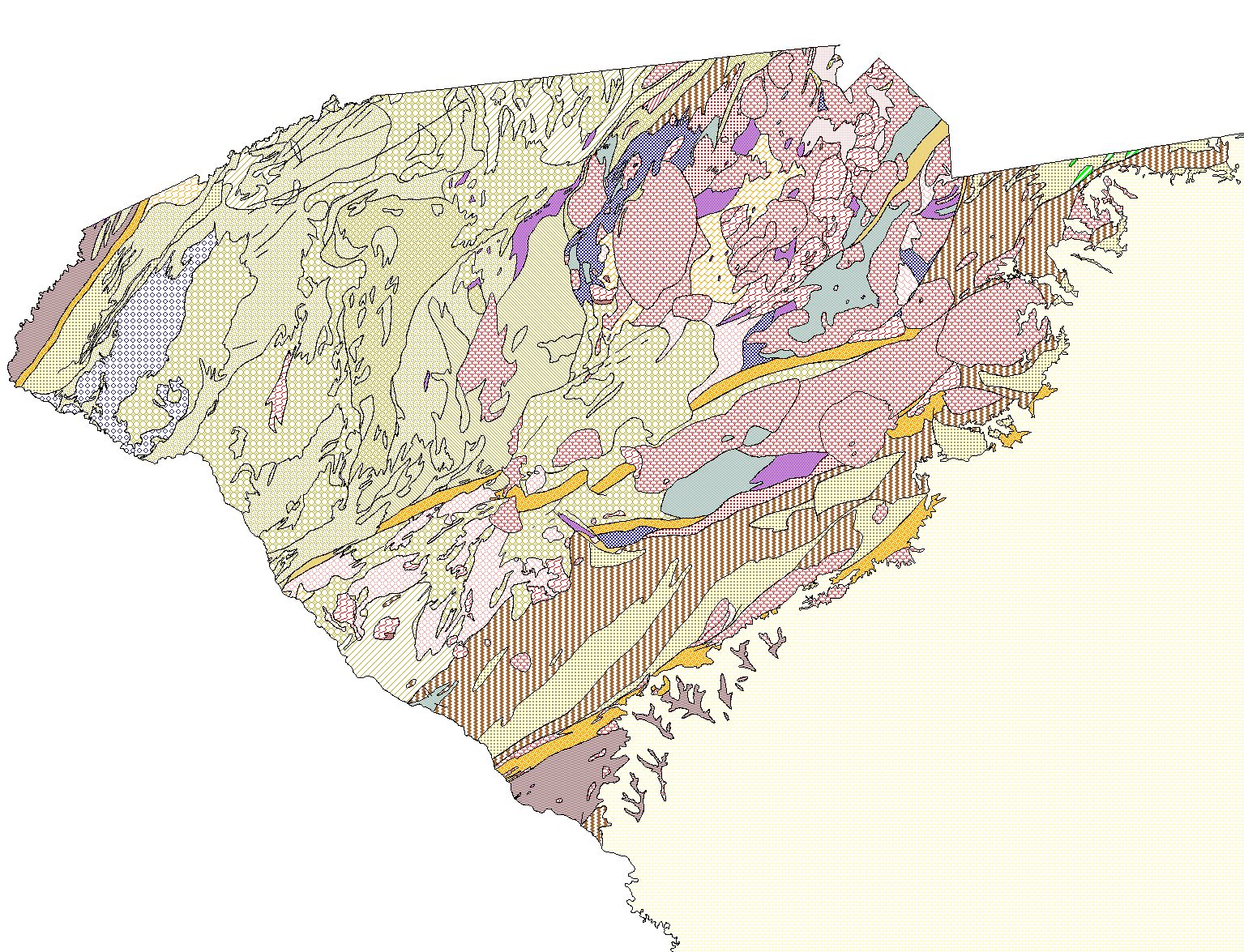 Index map showing lithology
of coverage area in South Carolina