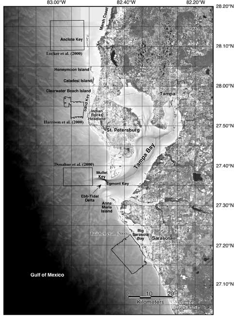 Location image of the west-central Florida study area illustrating bathymetry.