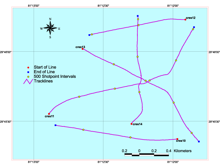 Map showing tracklines cres10-14.