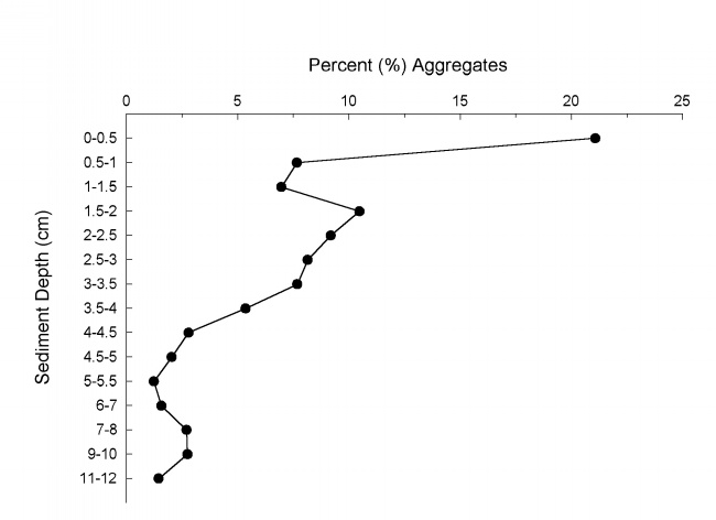 Figure 17 graph shows Sediment Depth centimeters (11-12 to 0-0.5)   by Percent Aggregates (0 to 25).