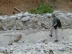 Remnant of 1999 bouldery debris-flow deposit