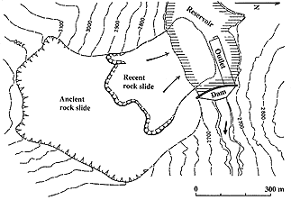 Figure 24. Map of right-abutment landslide, Tablachaca Dam, Peru (Novosad, 1979).