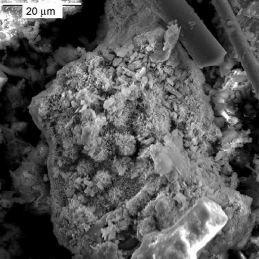 Secondary electron image of an iron oxide particle cluster  from sample 36.