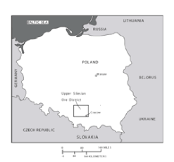 thumbnail image of map showing location of Upper Silesia ore District, Poland