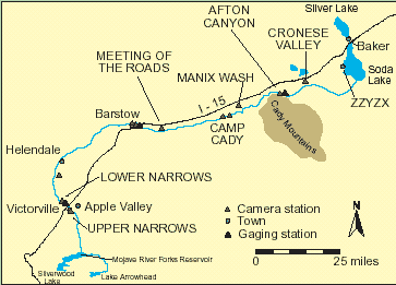 Map showing different towns off the Mojave River.