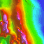 Detail of the reduced-to-pole aeromagnetic map. Intensities range from -191 to 1330 nT