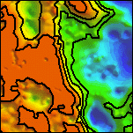 Detail of a surface gridded from the depth estimates, and representing the depth to magnetic sources