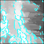 A 10 by 10 km detail of the estimated locations of contacts according to the horizontal gradient method (cyan)