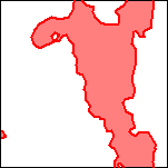 Detail of the area of the horizontal gradient surface deeper than 200 meters (red)