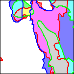 Detail of the color composite of the three basin area estimates.