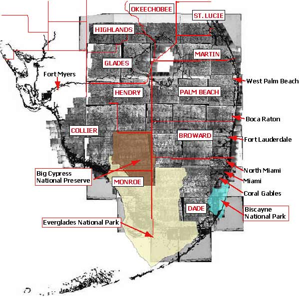 South Florida County, National Park and City Location Map